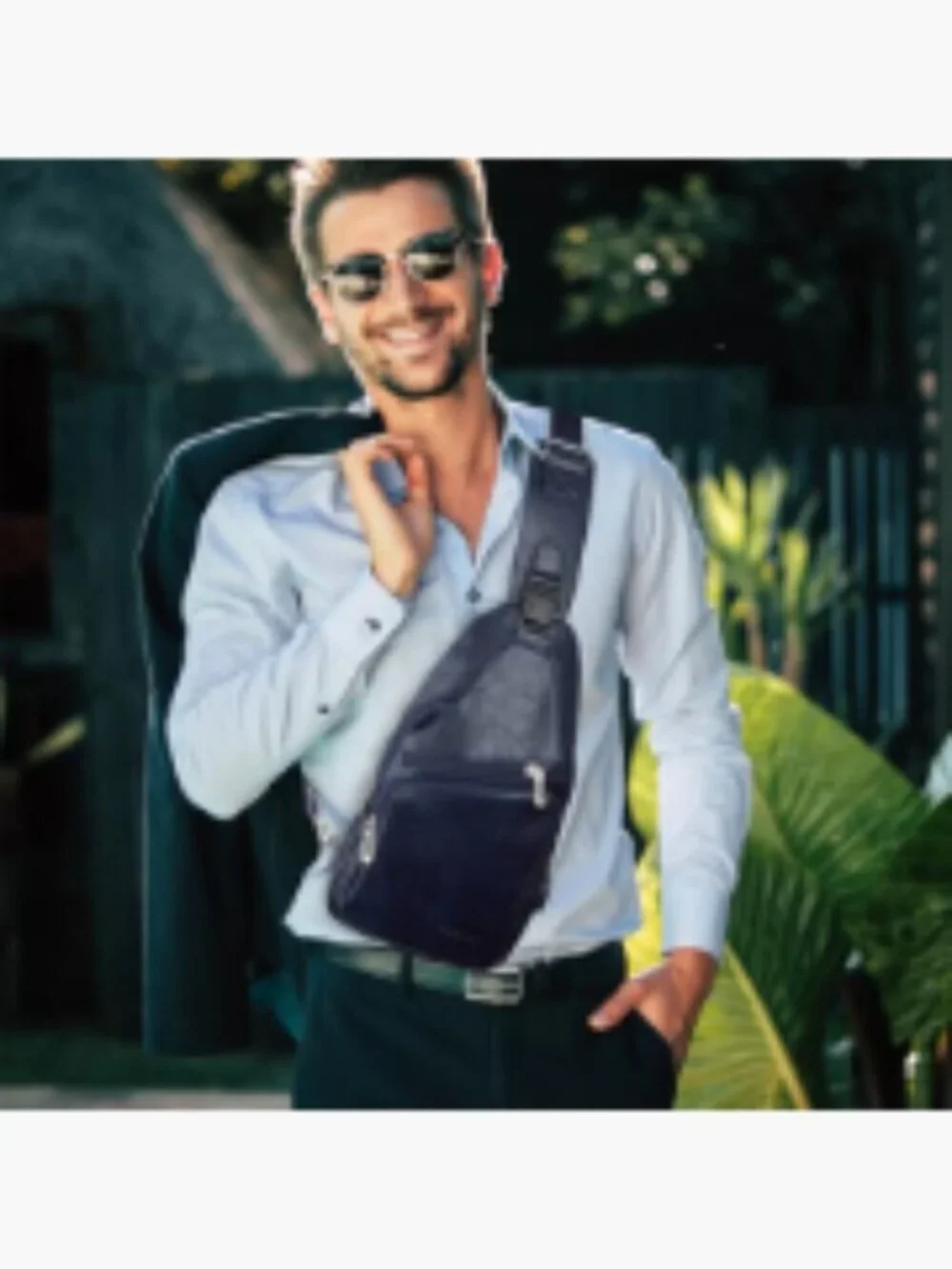 Lightweight Waterproof PU Leather Sling Bag with USB Charging Port